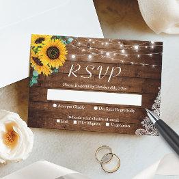 Small Rustic Sunflower Eucalyptus String Lights Wedding Rsvp Invitations Front View