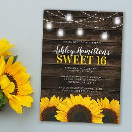 Small Rustic Sunflower Mason Jar Lights Sweet 16 Invitation Front View