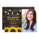 rustic sunflower mason jar lights sweet 16 photo invitation