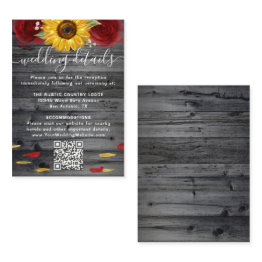 Small Rustic Sunflower Red Rose Wedding Rsvp Qr Code Enclosure Invitations Front View