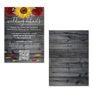 rustic sunflower red rose wedding rsvp qr code enclosure invitations