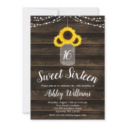 Small Rustic Sunflower String Lights Sweet 16 Invites Front View