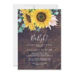 Small Rustic Sunflower | Wood Babyq Baby Shower Barbecue Invitation Front View