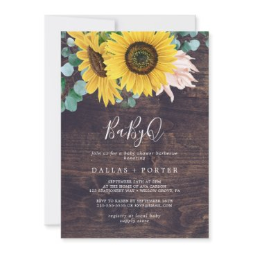 rustic sunflower | wood babyq baby shower barbecue invitation