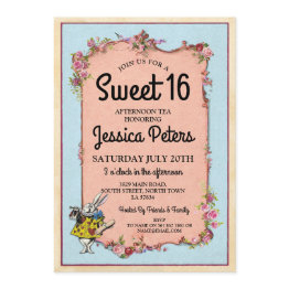 Small Rustic Sweet 16 Party Wonderland Rabbit Tea Invite Front View