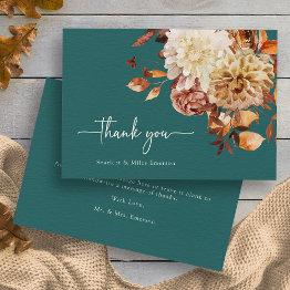 Small Rustic Teal Thank You Invitations Front View