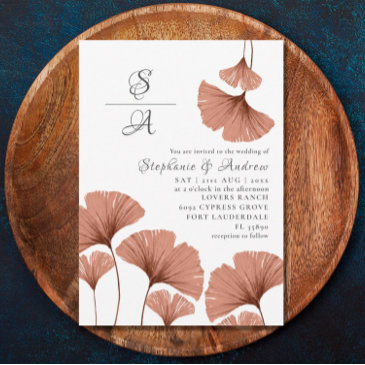rustic terracotta watercolor ginkgo wedding  invitation