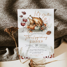 Small Rustic Thanksgiving Dinner Fall Pumpkin Potluck Invitation Front View