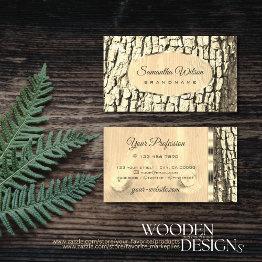 Small Rustic Tree Bark Light Wood Grain Oval Gold Border Business Invitations Front View