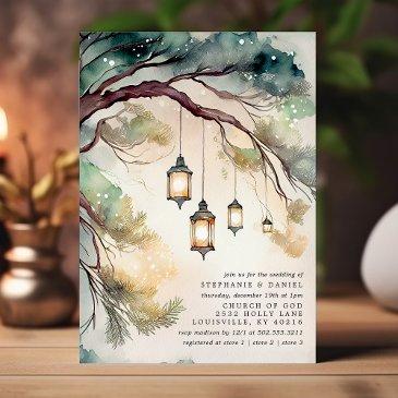 rustic tree botanical lantern lights wedding invitation