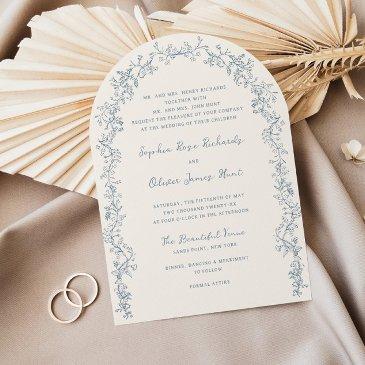 rustic vintage floral line art arch wedding invitation
