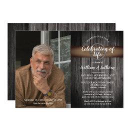 Small Rustic Wagon Wheel Wood Photo Celebration Of Life Invitation Front View