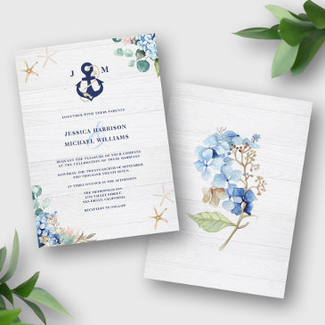 rustic watercolor beach floral anchor wedding invitation