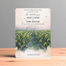 Small Rustic Watercolor Elegant Vineyard Wedding Invitation Front View