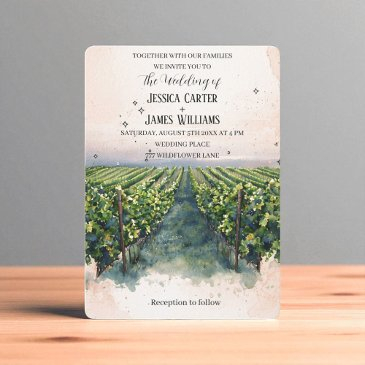 rustic watercolor elegant vineyard wedding invitation