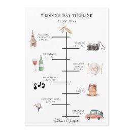 Small Rustic Watercolor Illustrated Map Wedding Timeline Program Front View