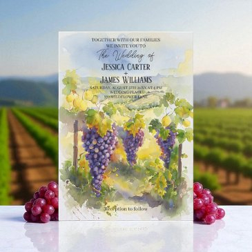 rustic watercolor lemons grapes vineyard wedding invitation