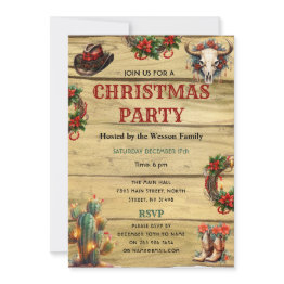 Small Rustic Watercolor Western Christmas Dinner Party Invitation Front View