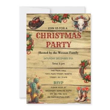 rustic watercolor western christmas dinner party invitation