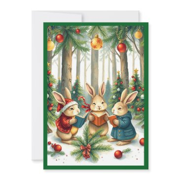 rustic watercolor winter pine trees caroling holiday invitations