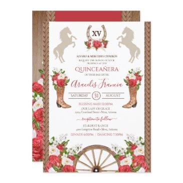 rustic western ranch red cowgirl/charra quinceanos invitation