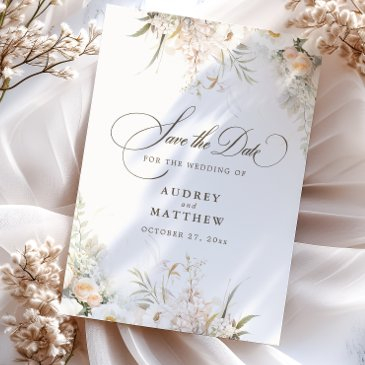 rustic white blooms wedding save the date announcement postinvitations