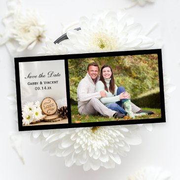 rustic white daisy woodland wedding save the date