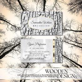 Small Rustic White Tree Bark Wood Grain Oval Gold Border Business Invitations Front View