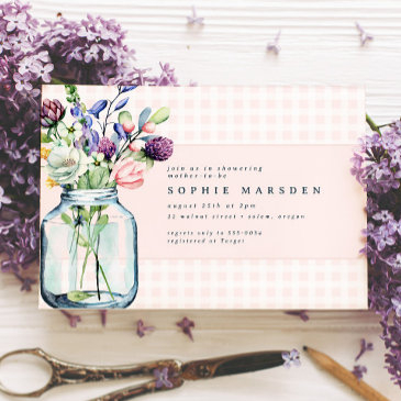 rustic wildflower mason jar picnic baby shower invitation