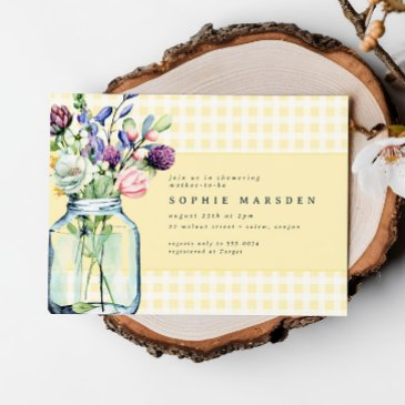 rustic wildflower mason jar picnic baby shower invitation