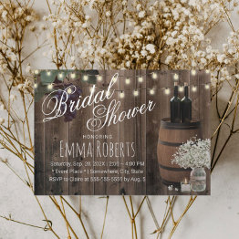 Small Rustic Wine Barrel Floral Jar Winery Bridal Shower Invitation Front View