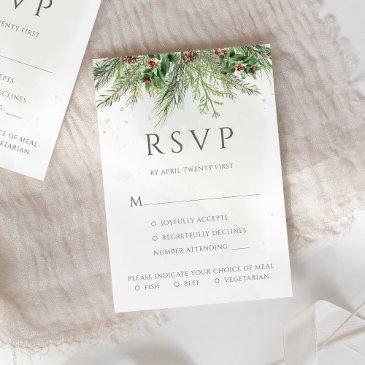 rustic winter berries pine cone greenery wedding rsvp invitations