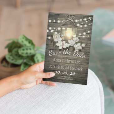 rustic wood floral lantern lights save the date announcement postinvitations
