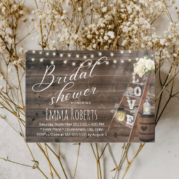 Small Rustic Wood Love Ladder Wine Barrel Bridal Shower Invitation Front View