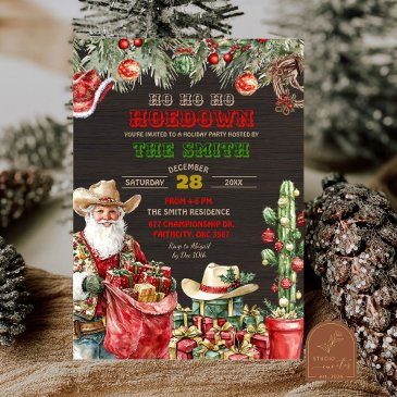 rustic wood santa hoedown holiday christmas party invitation