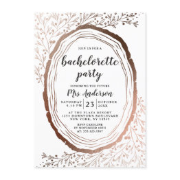 Small Rustic Wood Slice Copper Foil Bachelorette Party Invitation Front View