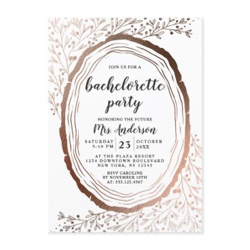 rustic wood slice copper foil bachelorette party invitation