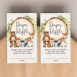 Small Rustic Woodland Cute Animals Diaper Raffle Invitations Front View