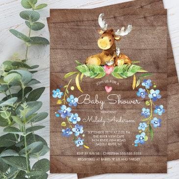 rustic woodland moose baby shower invitation