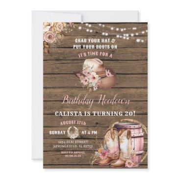 rustic woods cowgirl birthday hoedown invitation