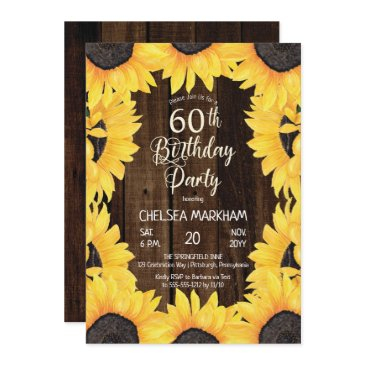rustic woodsy wood| sunflowers 60th birthday party invitation