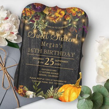 rusty autumn floral chic sweet sixteen birthday invitation