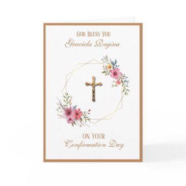 sacrament confirmation crucifix floral wreath holiday invitations