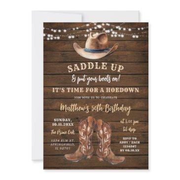 saddle up cowboy boots rustic birthday hoedown invitation