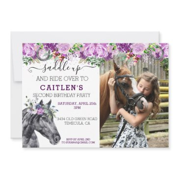 saddle up horse lover floral purple pretty glitter invitation