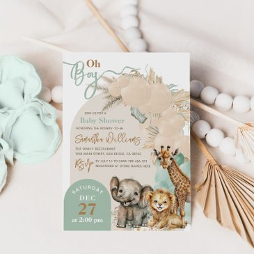 safari animal boho oh boy baby shower invitation
