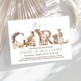 Small Safari Animal Tropical Floral Girl Baby Shower Invitation Front View