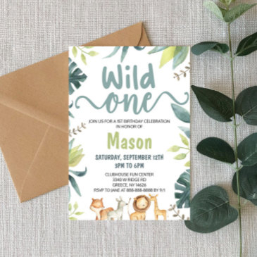 safari animal wild one jungle 1st birthday party invitation