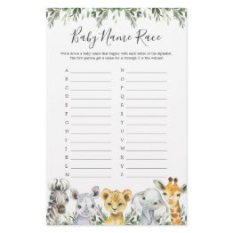 Small Safari Animals Baby Shower Name Race Game Front View