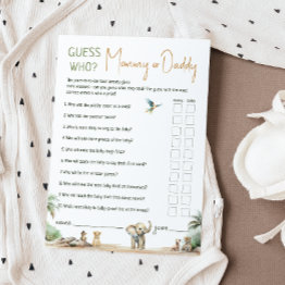 Small Safari Animals Guess Who Mommy Or Daddy Invitations Front View